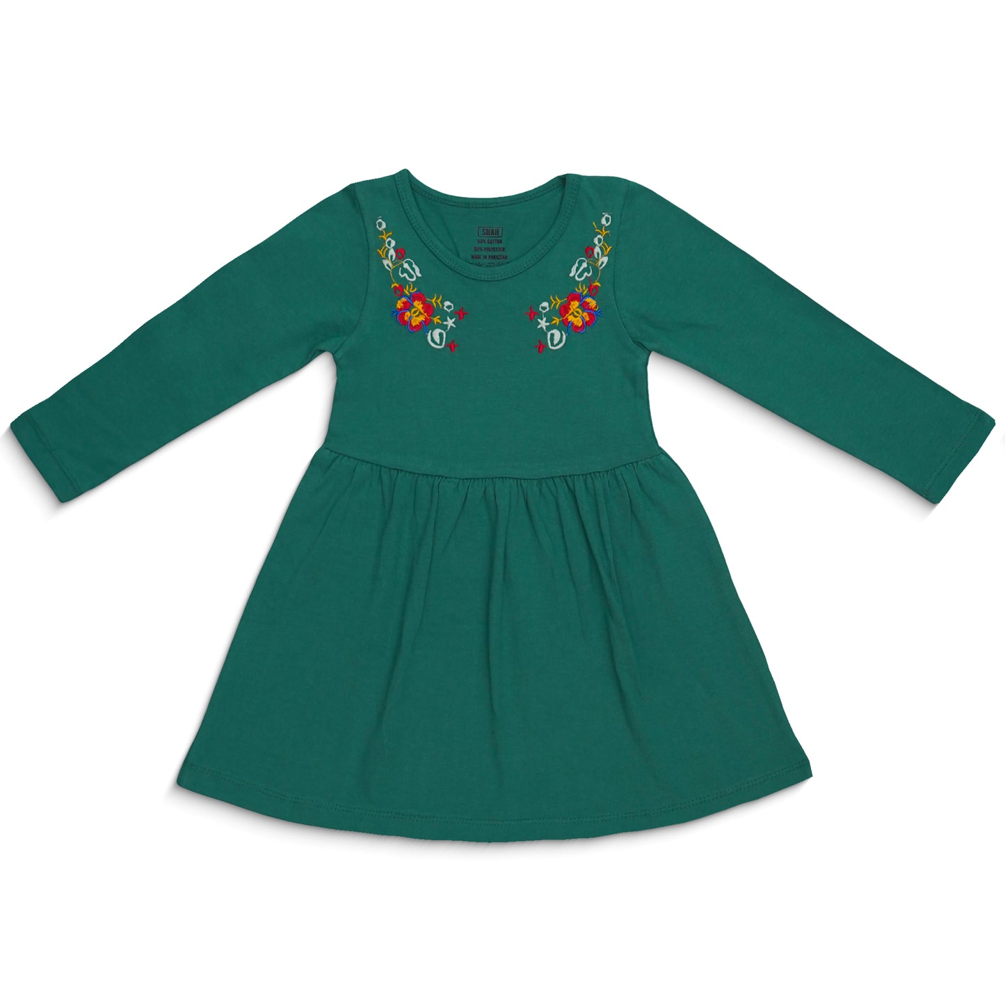 Girls Green Floral Stitches Dress