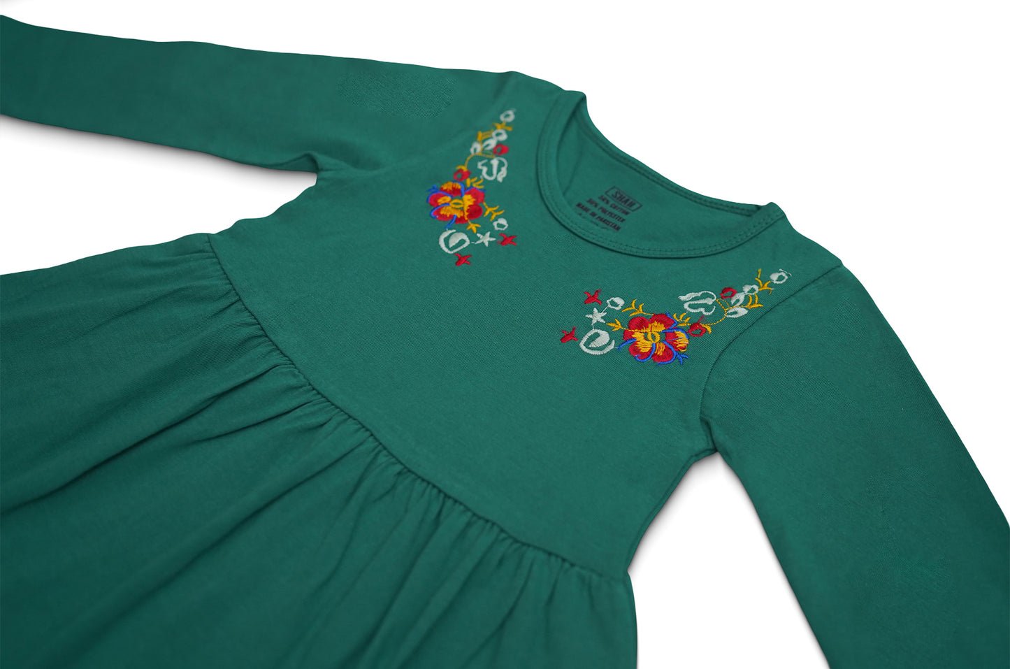 Girls Green Floral Stitches Dress