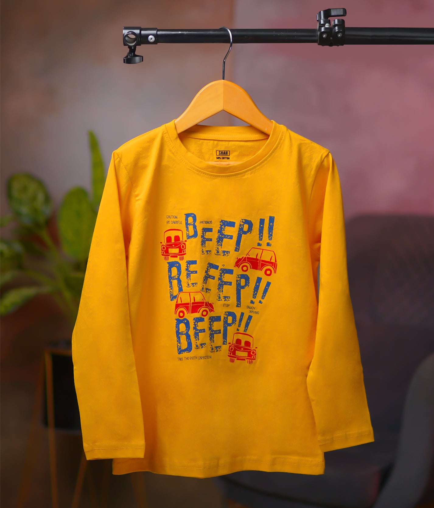 Orange Car Print Long Sleeve T-Shirt for Boys