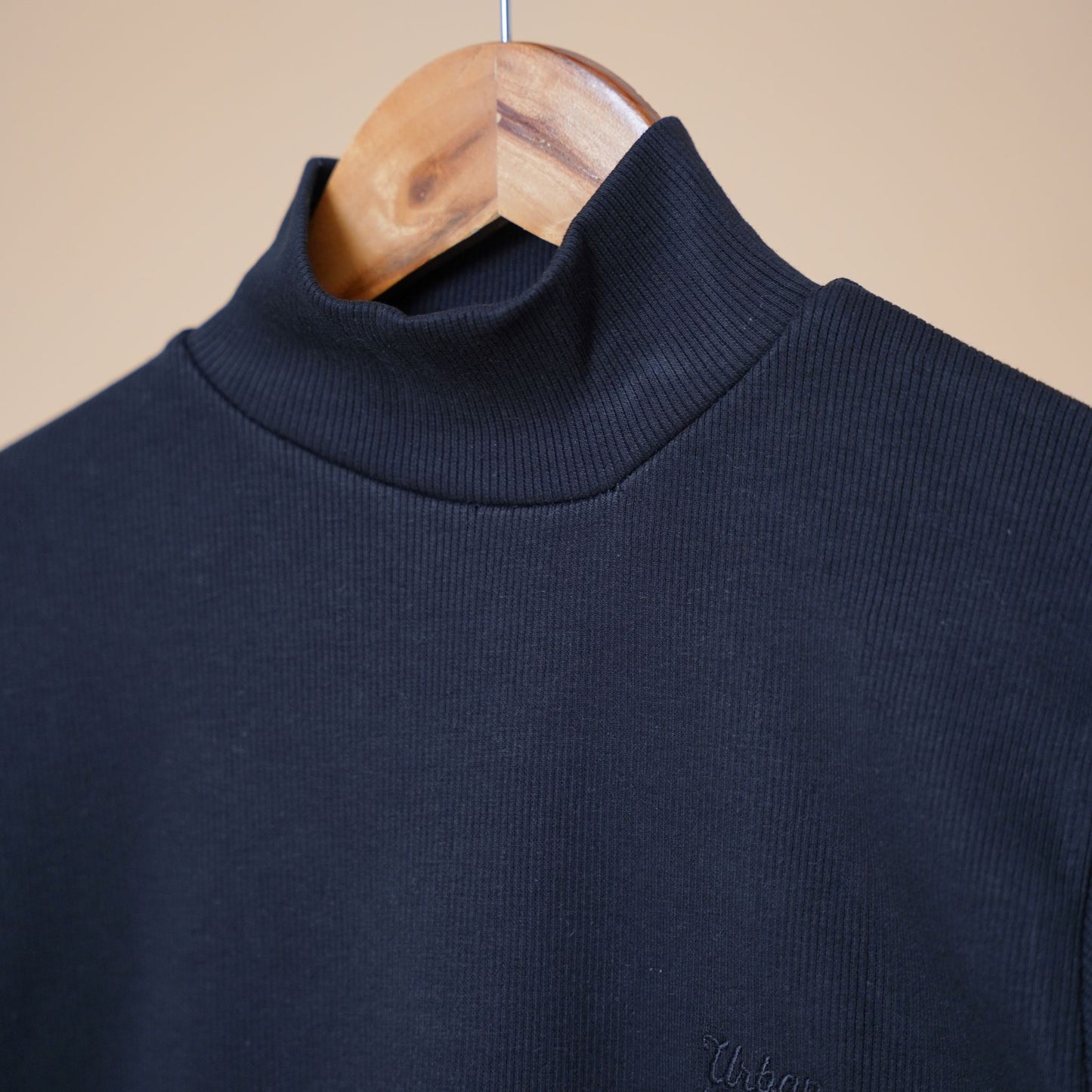 Men's Classic Black Cotton Blend Mock Jumper