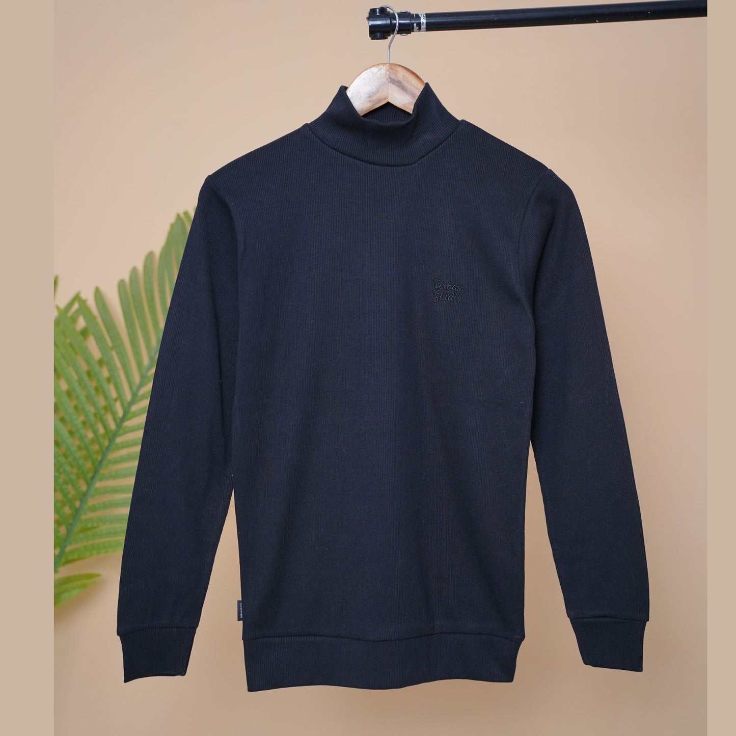 Men's Classic Black Cotton Blend Mock Jumper