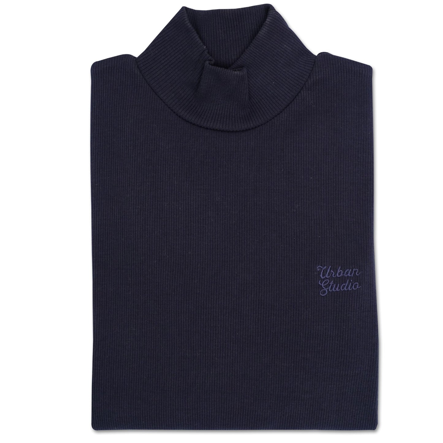 Men's Navy Rib Knit Mock Neck Sweatshirt