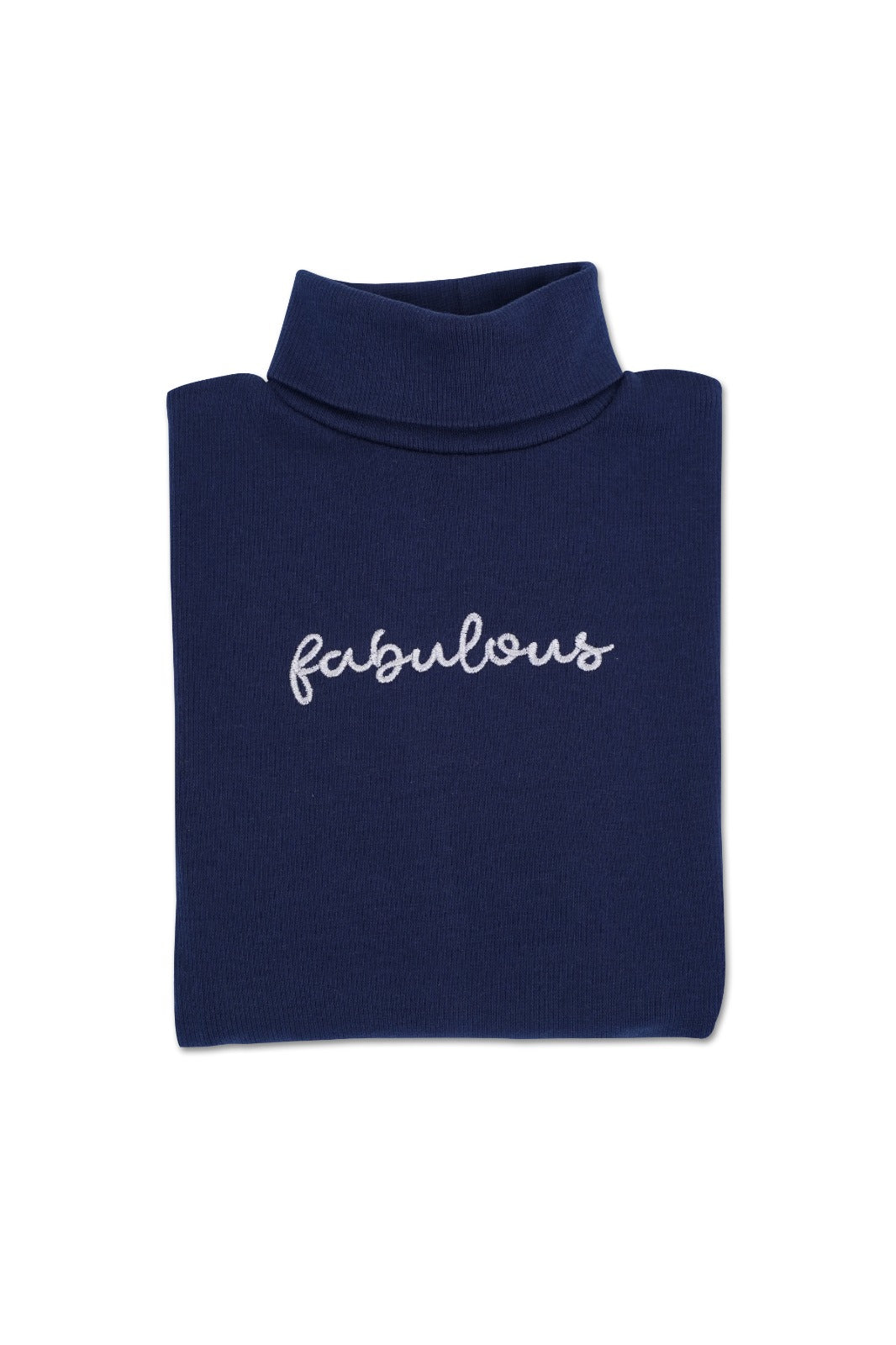 Girls' "Fabulous" Navy Blue 100% Cotton Ribbed Turtleneck