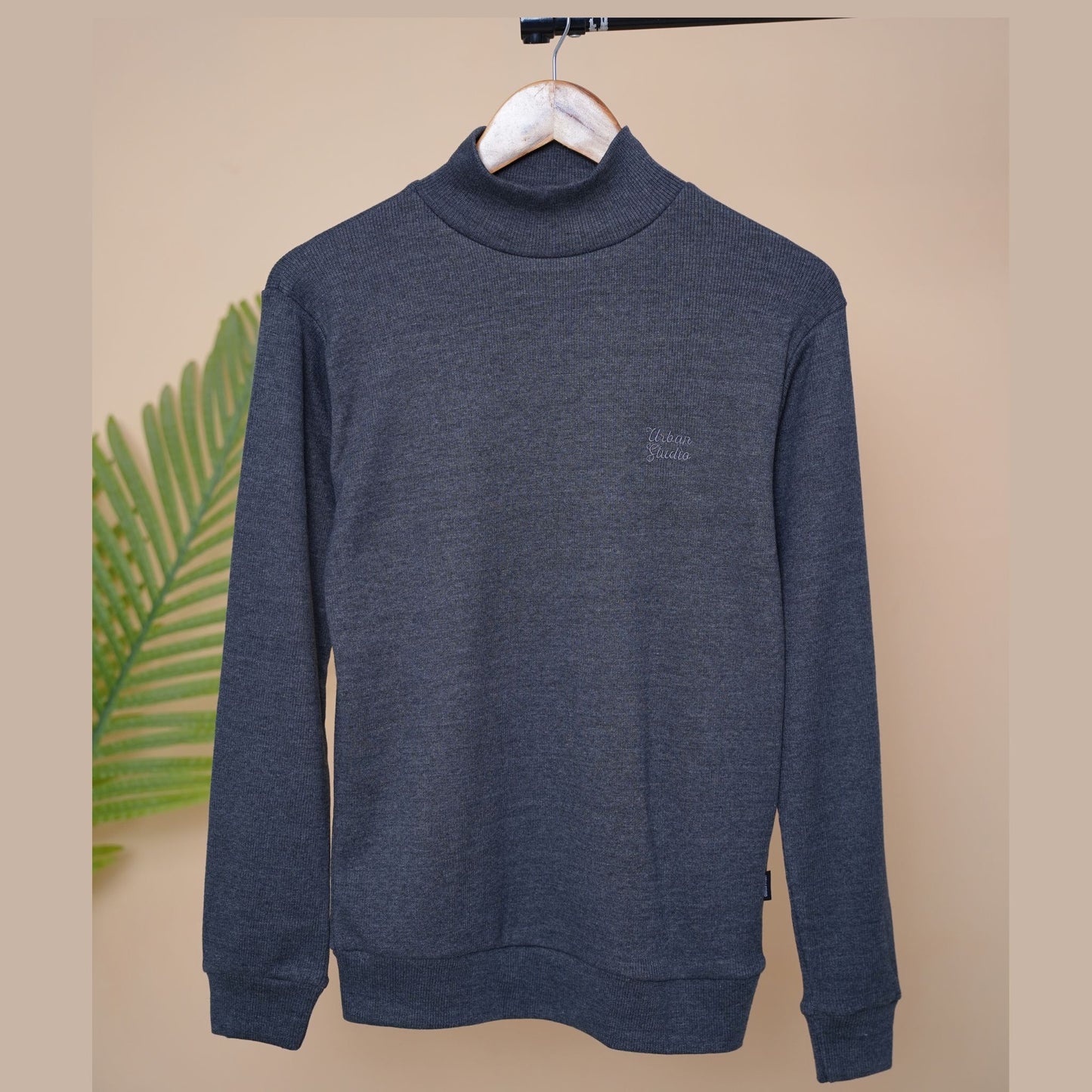 Men's High-Neck Ribbed Cotton Blend Jumper