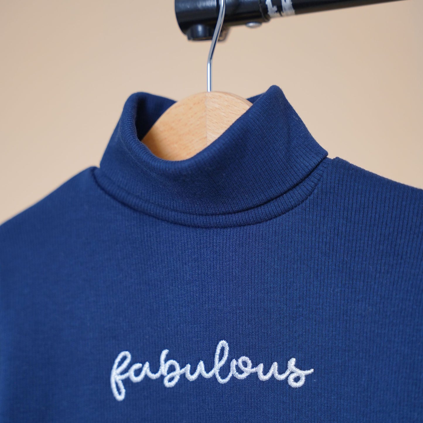 Girls' "Fabulous" Navy Blue 100% Cotton Ribbed Turtleneck